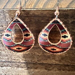 Handmade Boho Copper Earrings, Diamond Cut Southwestern Native Drop Earrings, G